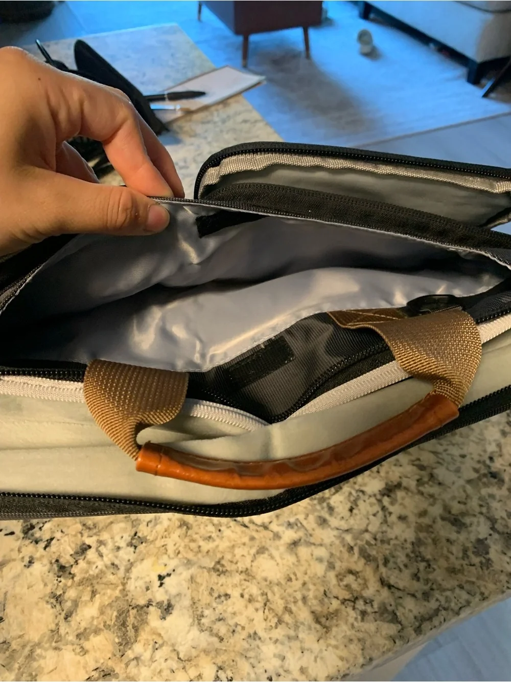 Dark Gray Laptop Bag with Brown Handles